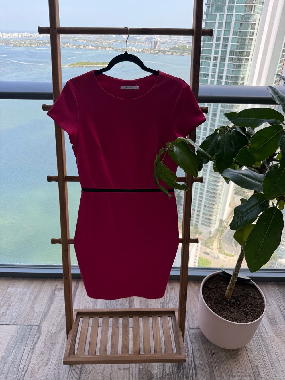 Bailey 44 Fuchsia Sheath Dress with Black Waist Trim- doubles as a top and dress